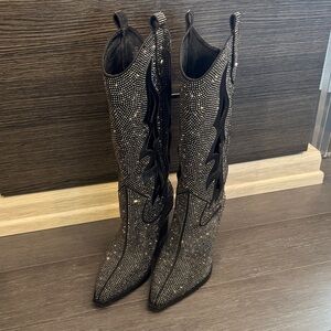 Jessica Simpson Black Rhinestone Heeled Cowboy Boots